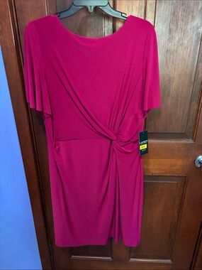 Lauren Ralph Lauren Magenta Knot-Detail Midi Dress